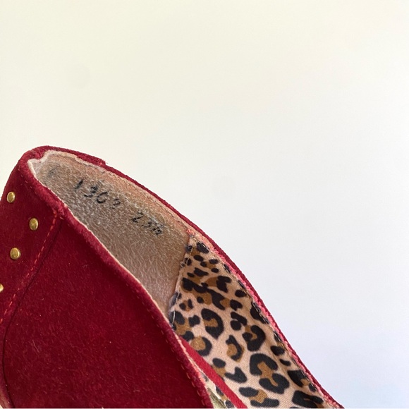 Abusiva Red Velvet Suede Platform Pumps High Heels Studded Leopard Size 6 - Picture 6 of 7